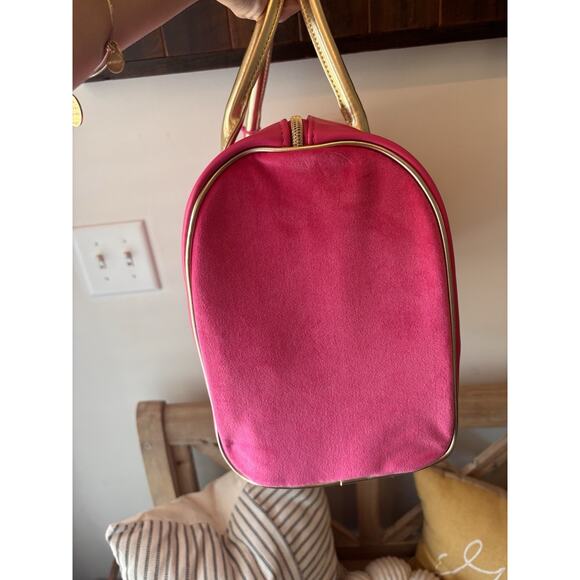 NEW Juicy Couture Hot Pink Gold Trimmed Mini Duffle Purse Velvet Sides 12 X 16" - Picture 3 of 7
